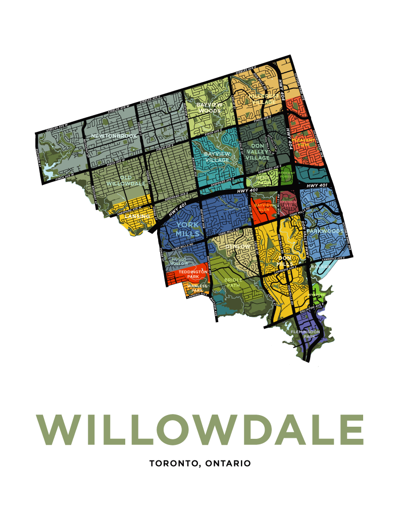 Willowdale Neighbourhoods Map Print