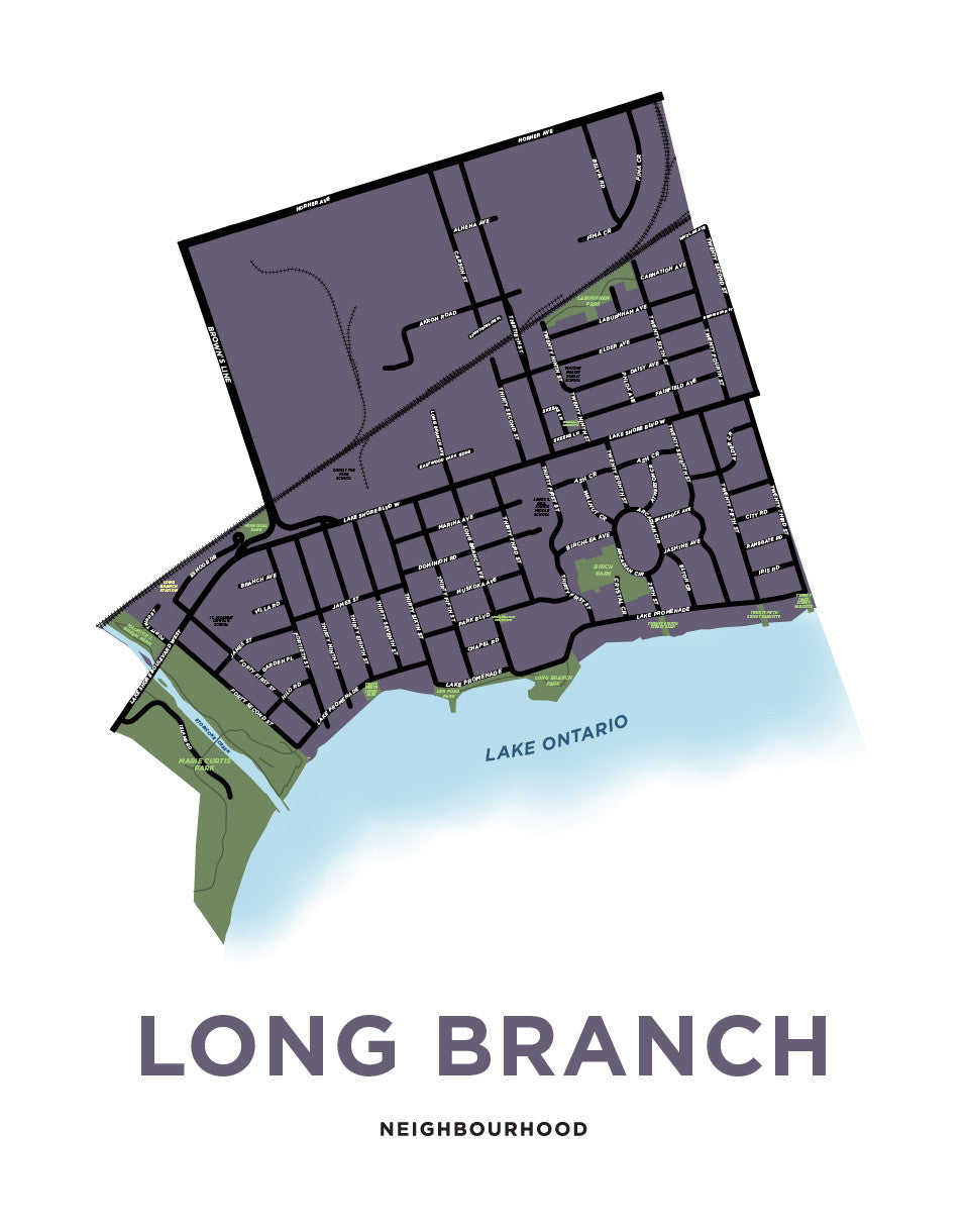 Long Branch Map Etobicoke, Toronto Neighbourhood Art Print -  Canada