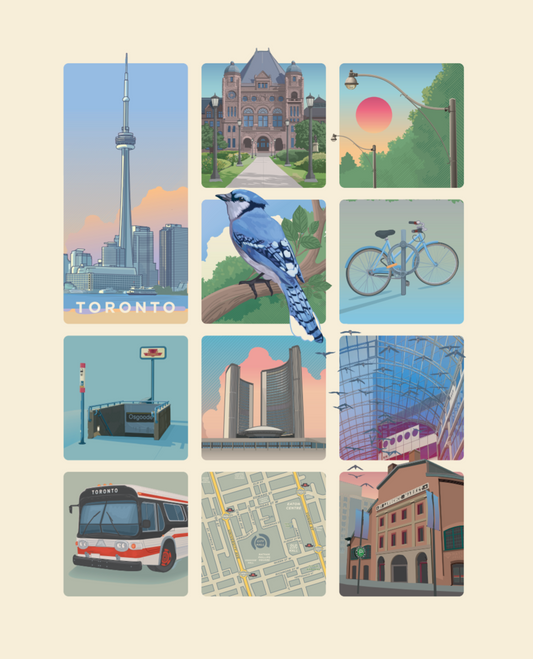 Toronto Landmarks Grid Print (Blue Jay)